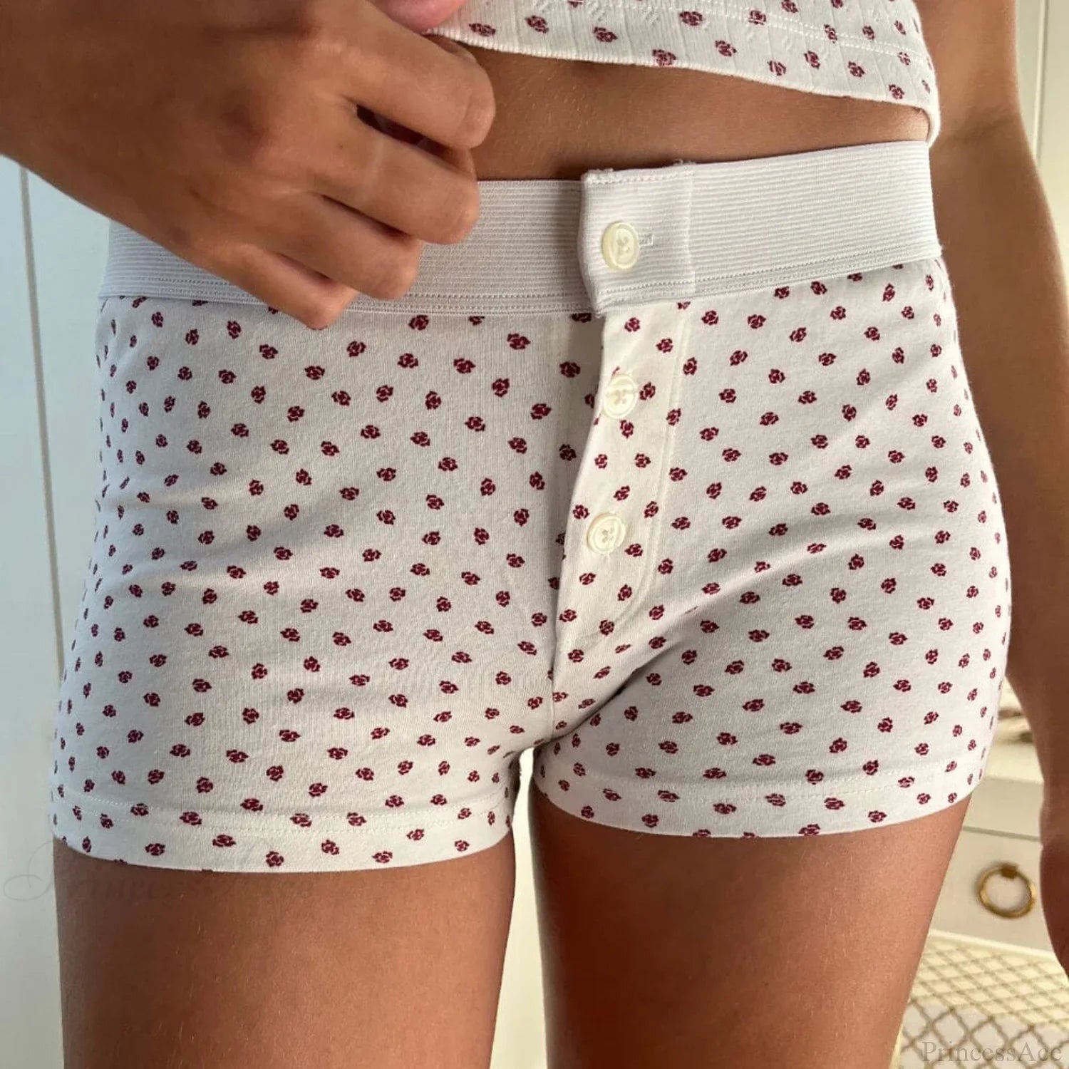 Floral Button Low-Rise Short white4 / S short-250223