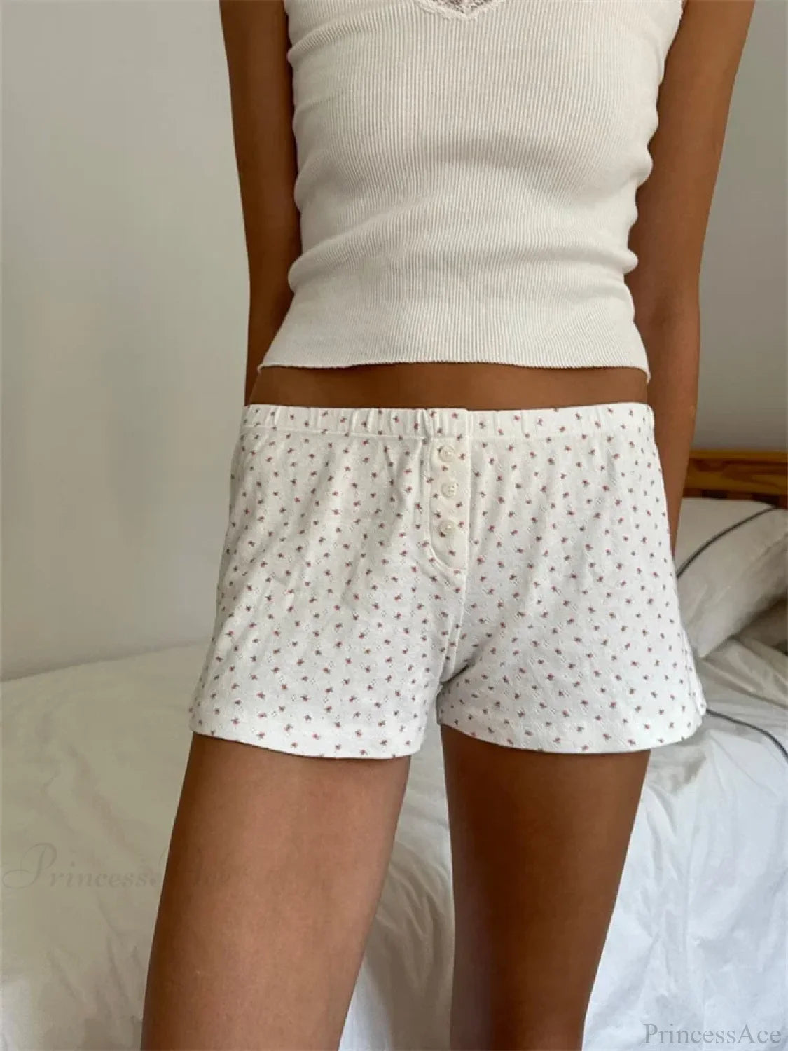Floral Heart Striped Lounge Short white3 / S short-250223