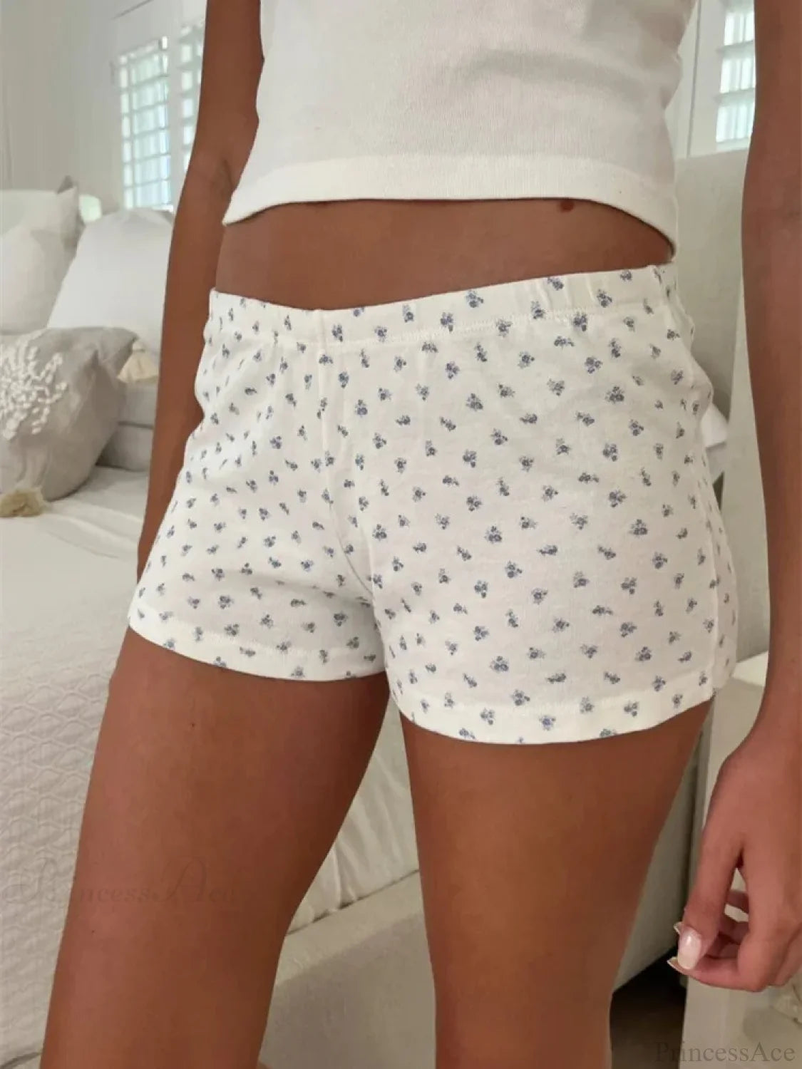 Floral Heart Striped Lounge Short white5 / S short-250223