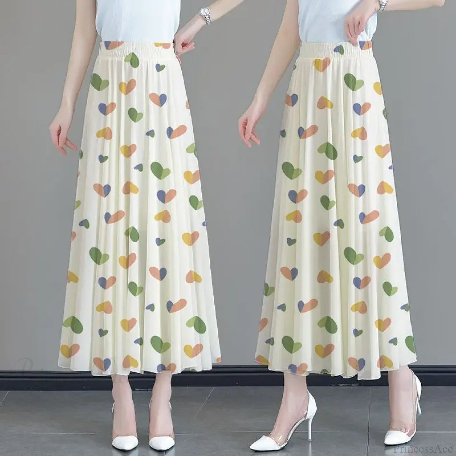 Floral High Waist Patchwork Chiffon Beach Skirt Love Length 80CM / M skirt-250126