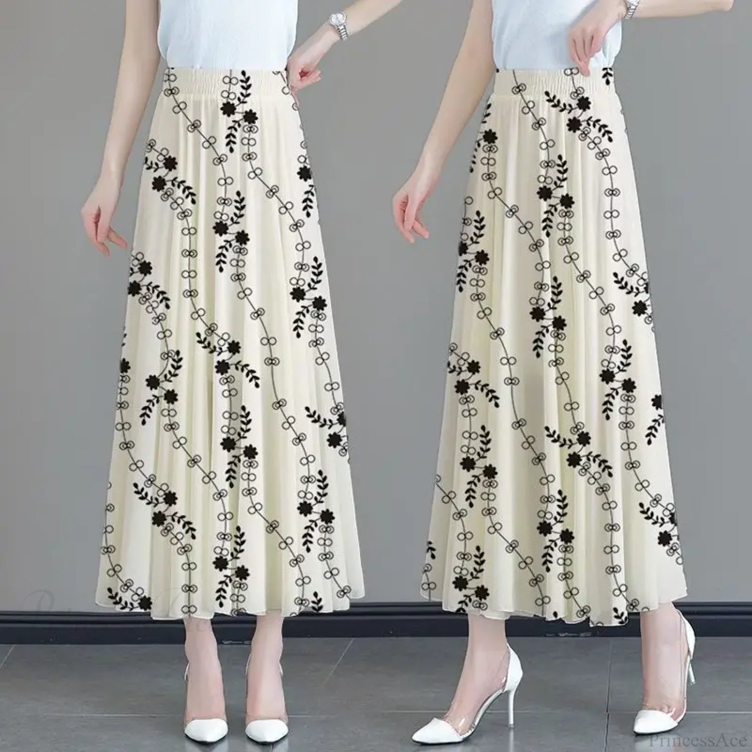 Floral High Waist Patchwork Chiffon Beach Skirt pansy Length 80CM / M skirt-250126