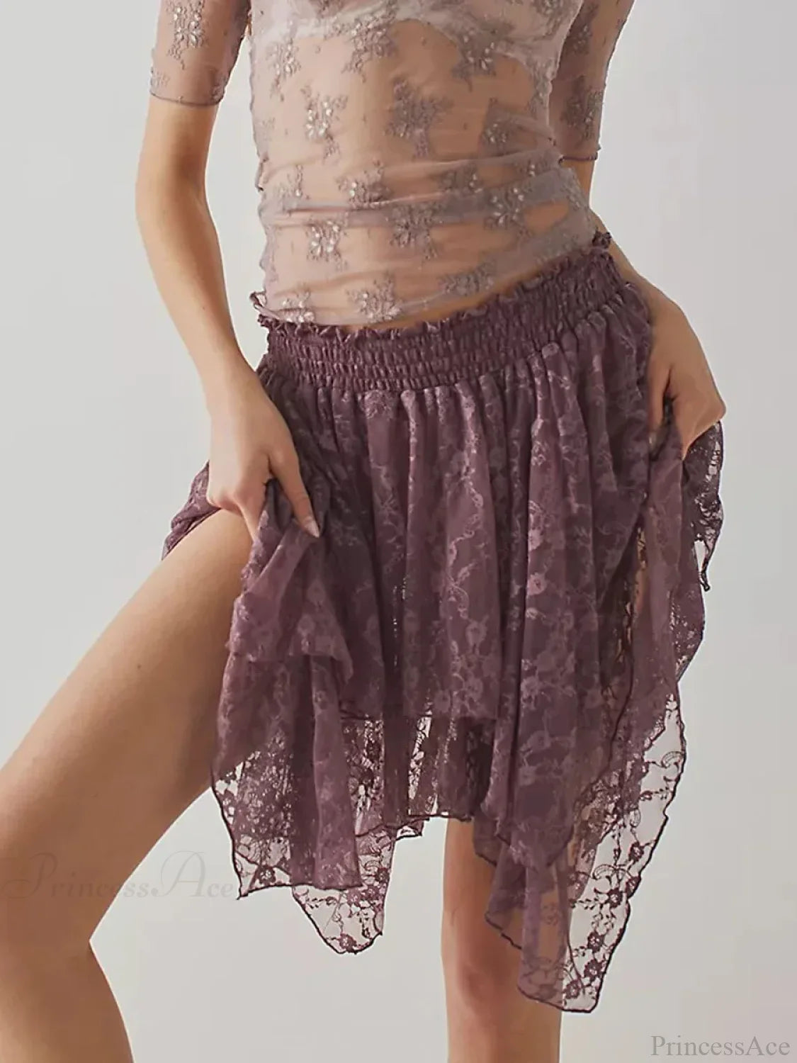 Floral Lace Irregular Hem Skirt Fuchsia / S skirts-250223