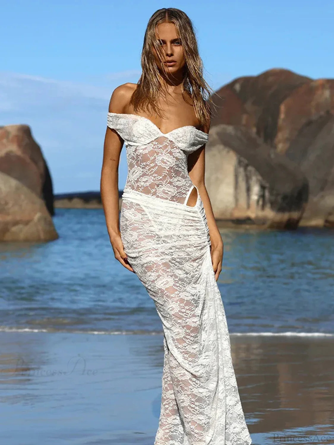 Floral Lace Skirt Suit Vacation Dress WHITE / S vacationdress-250223