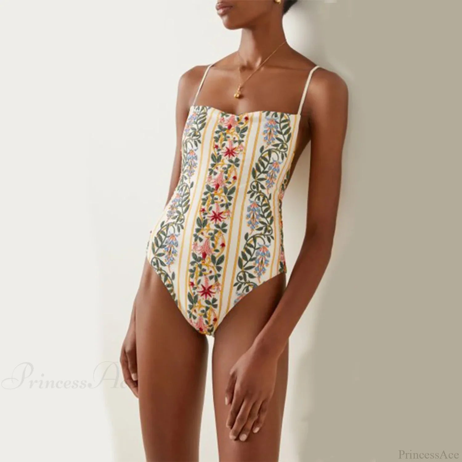 Floral One-Piece Beach Swimsuit One Piece WHITE / S onepiece-250223