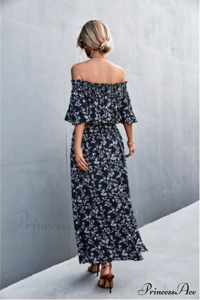 Floral One-Shoulder Tube Top Dress With Split L / Red