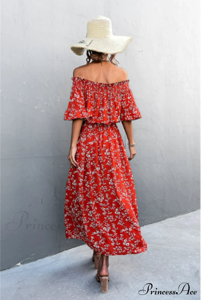 Floral One-Shoulder Tube Top Dress With Split M / Black