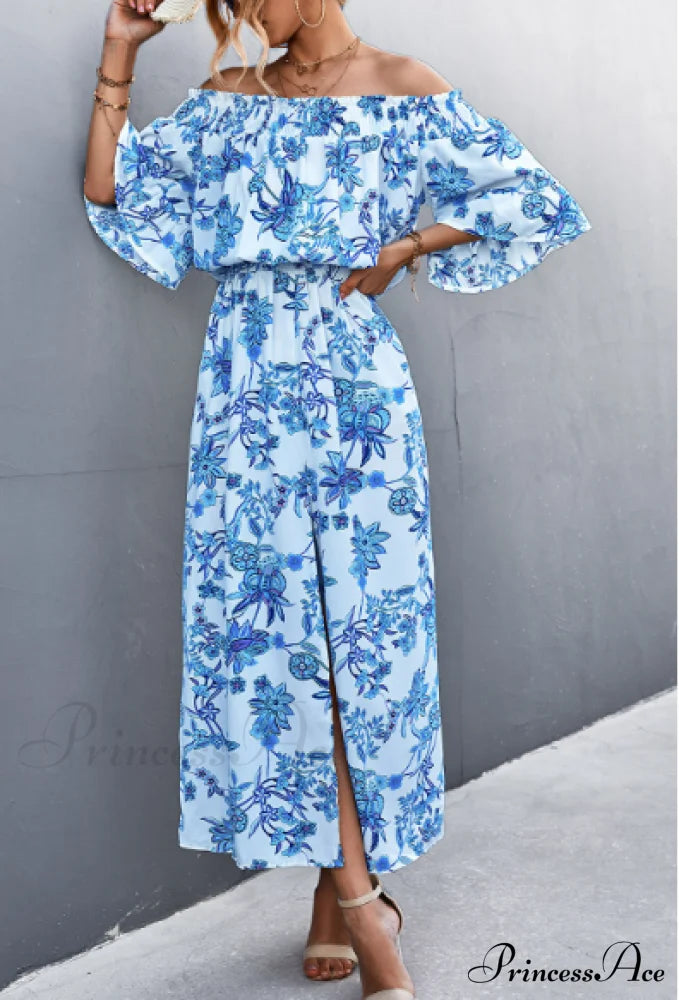 Floral One-Shoulder Tube Top Dress With Split Xl / Black