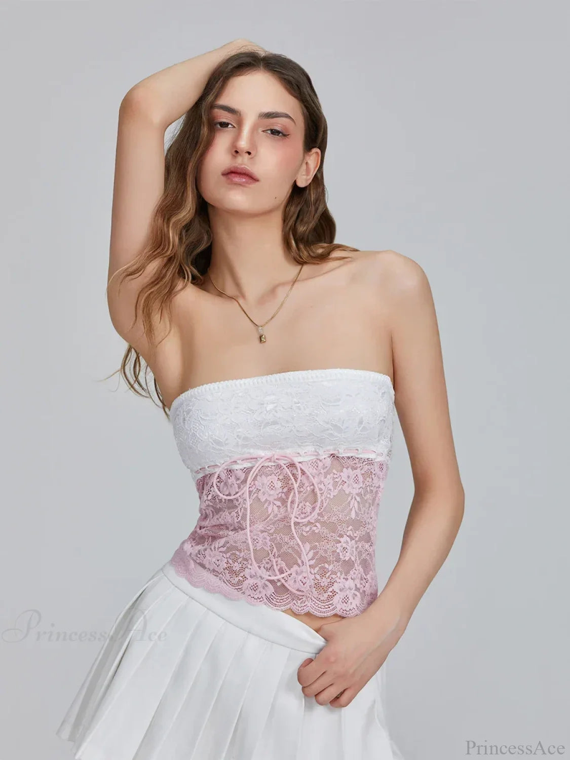 Floral Patchwork Bow Tie Front Off-shoulder Bandeau Top croptop-250126