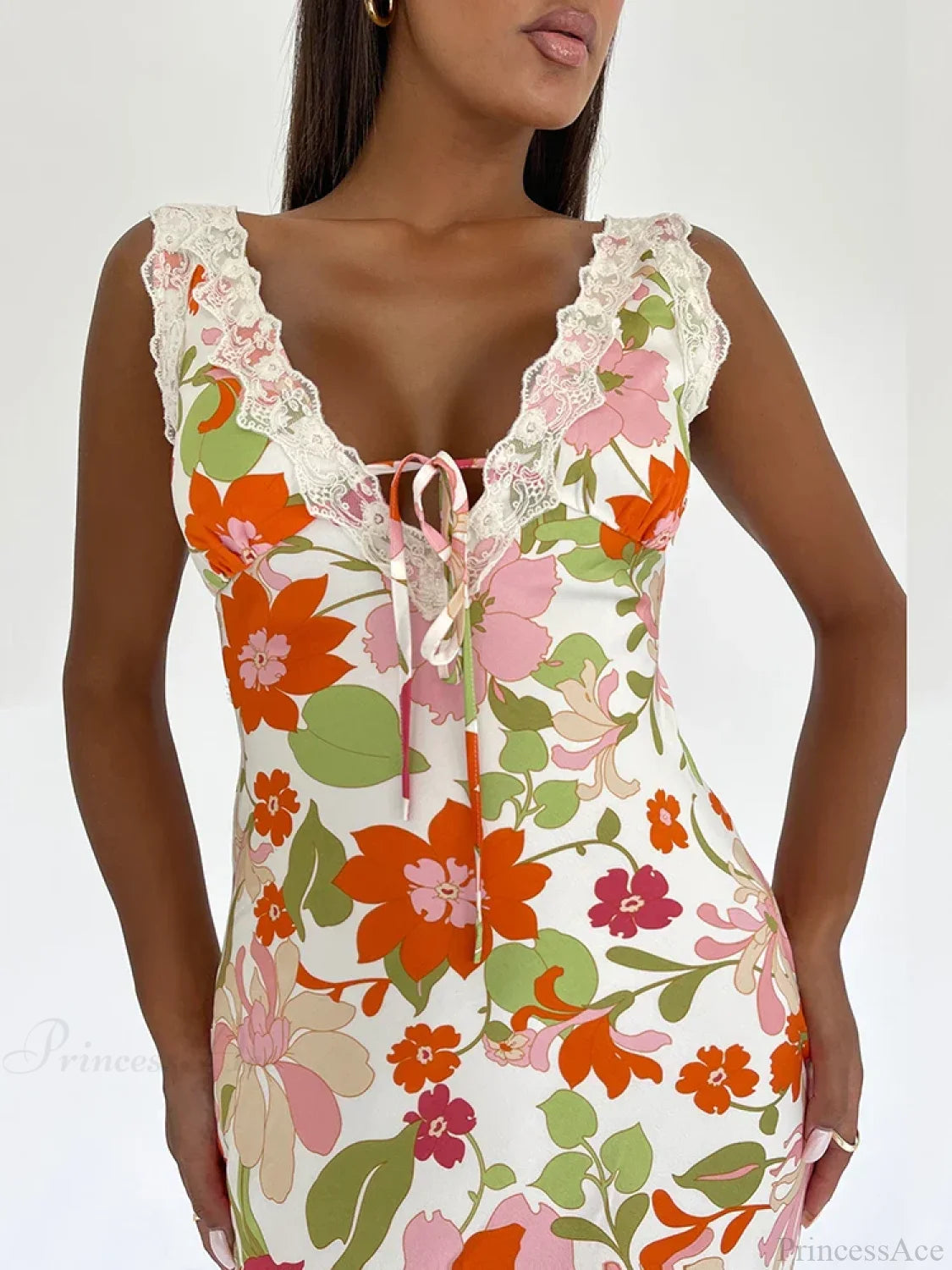 Floral Print Backless V-neck Bodycon Maxi Floral Dress floraldress-250126