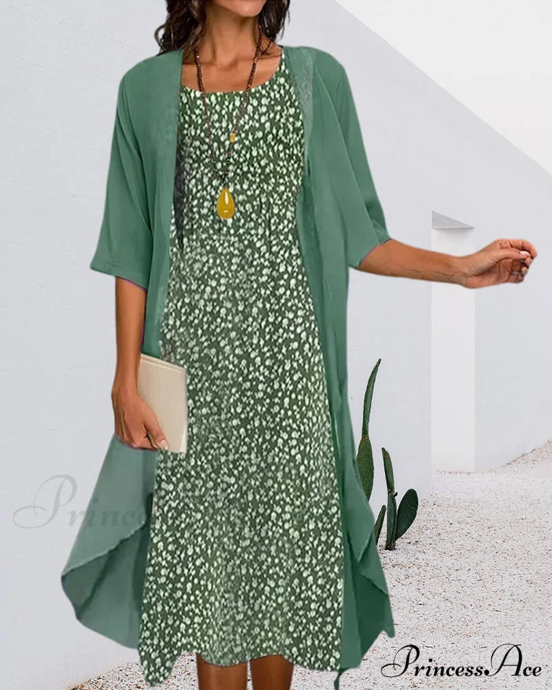 Floral Print Crew Neck Two-Piece Set Sets