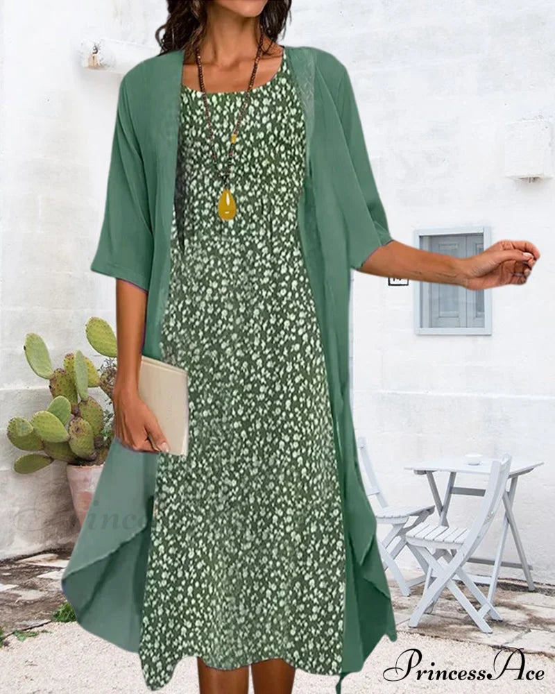 Floral Print Crew Neck Two-Piece Set Sets