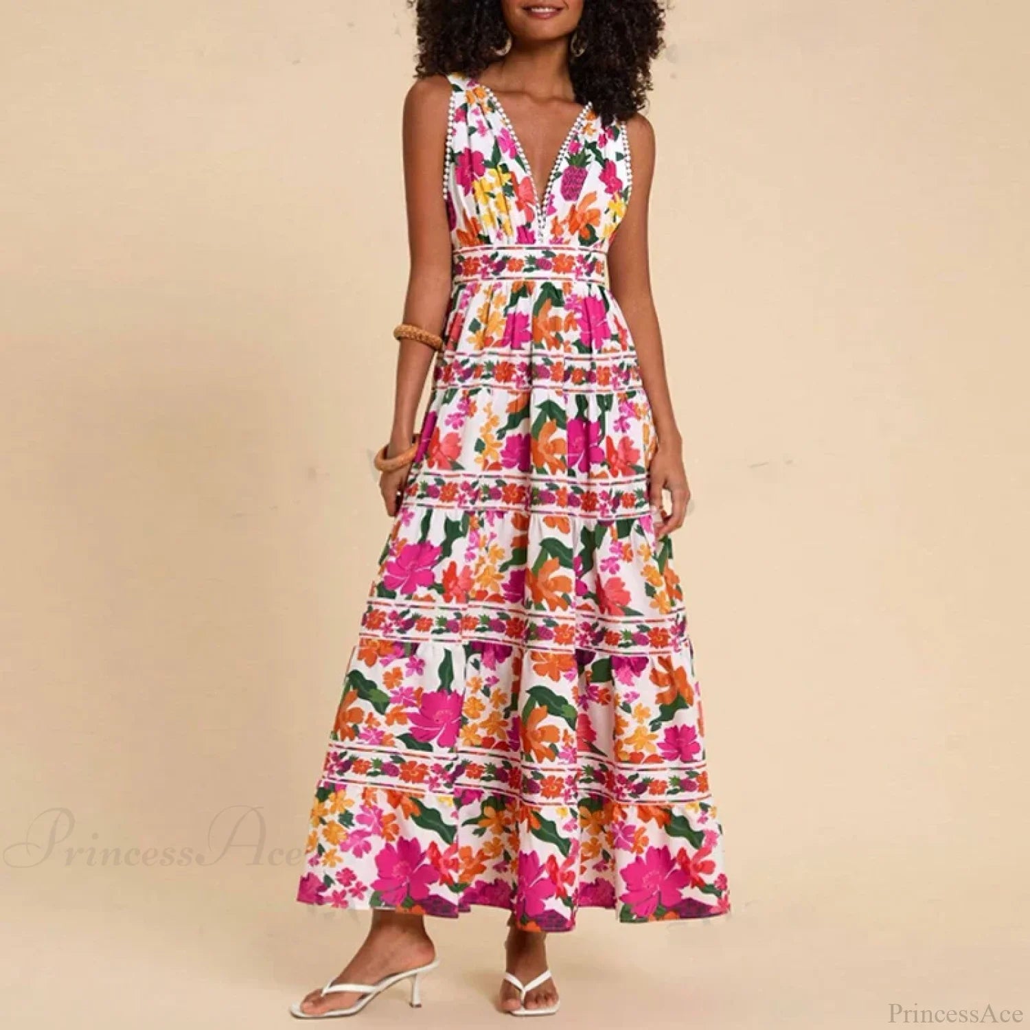 Floral Print High Waist Bohemian Beach Dress bohodress-250126