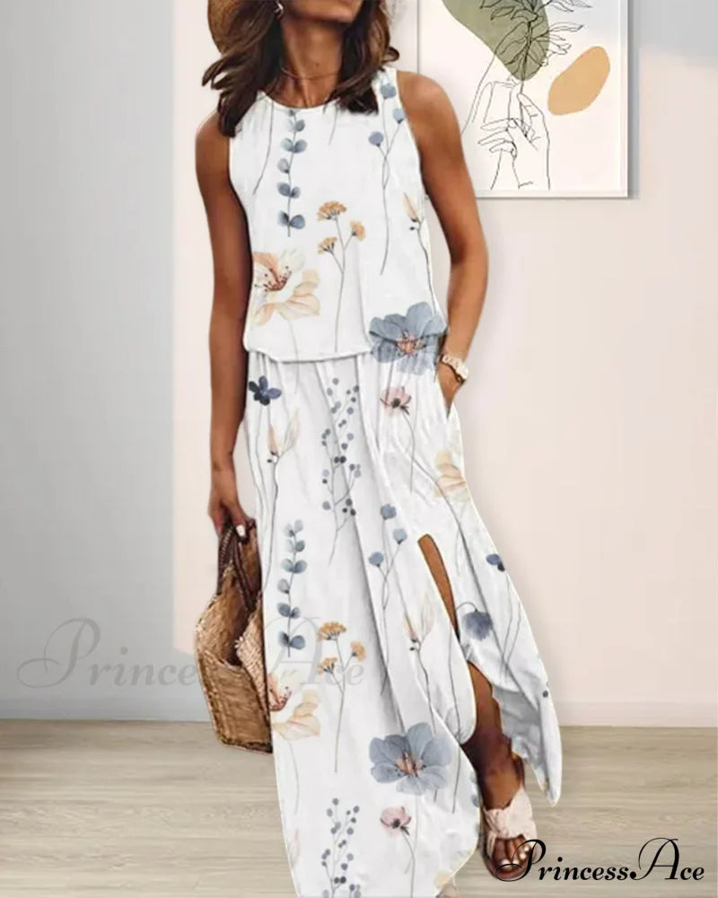 Floral Print Sleeveless Dress Casual Dresses