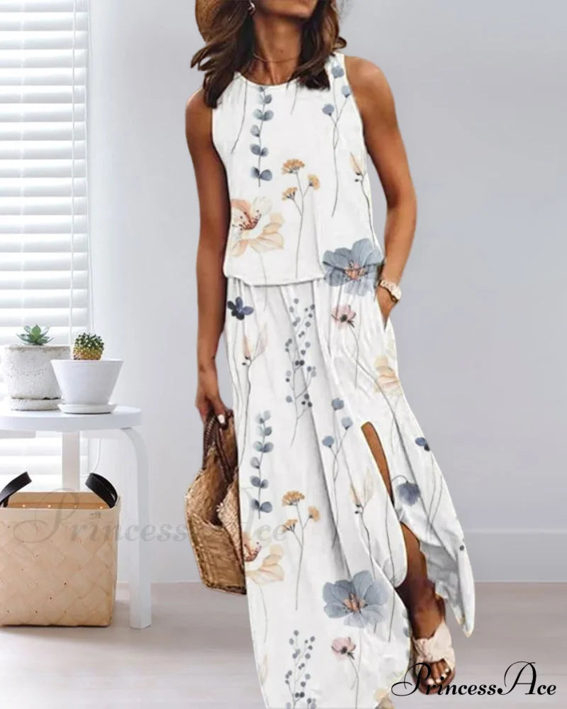 Floral Print Sleeveless Dress Casual Dresses