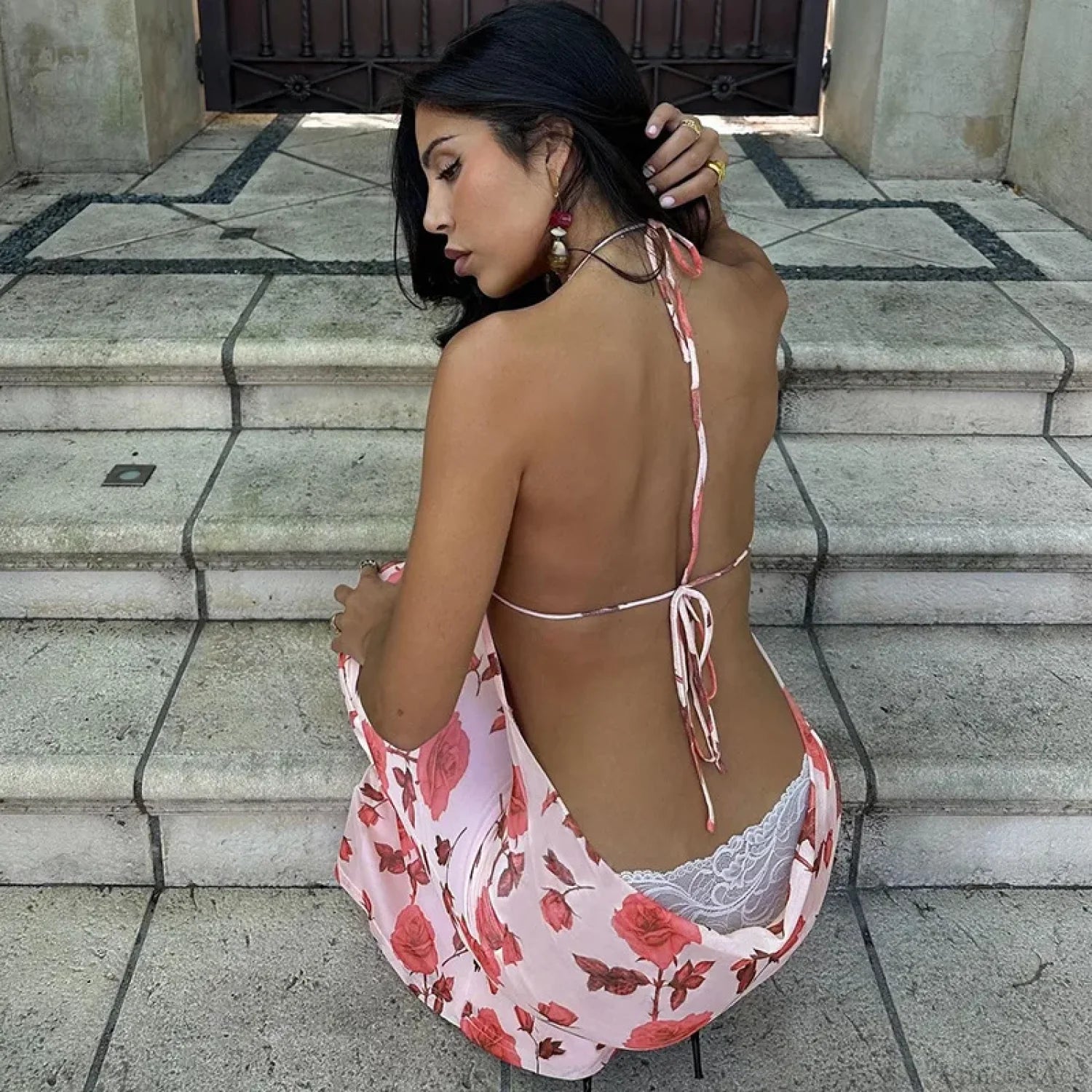 Floral Print Slim Maxi Vacation Dress vacationdress-250223