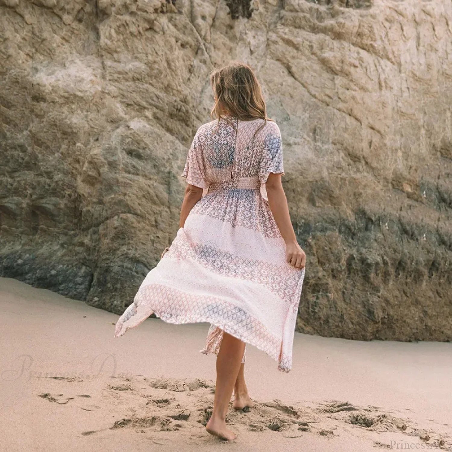 Floral Print Smock Frock Bikini Cover-Up bohodress-250126