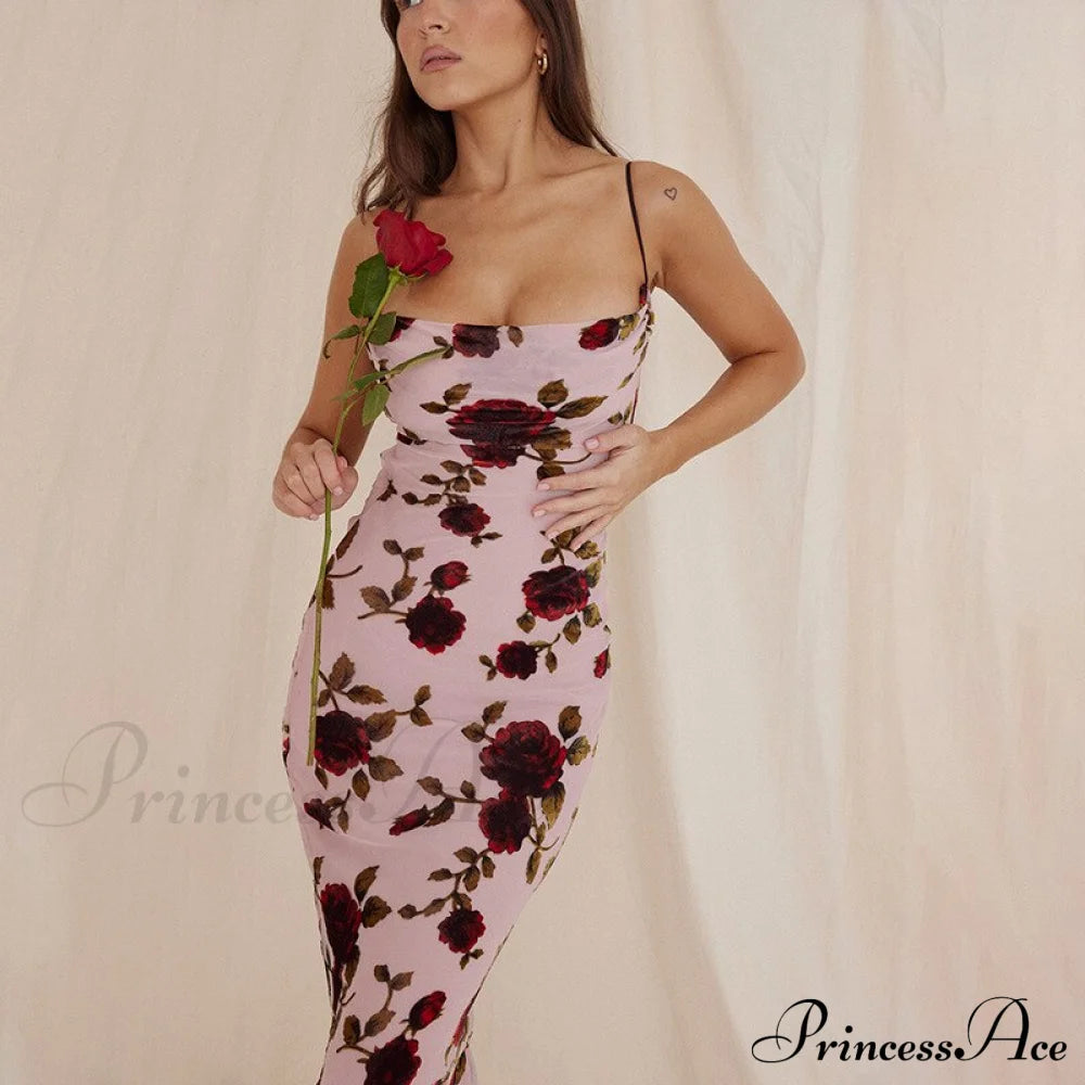 Floral Print Strappy Charming Back Tie-Up Midi Dress