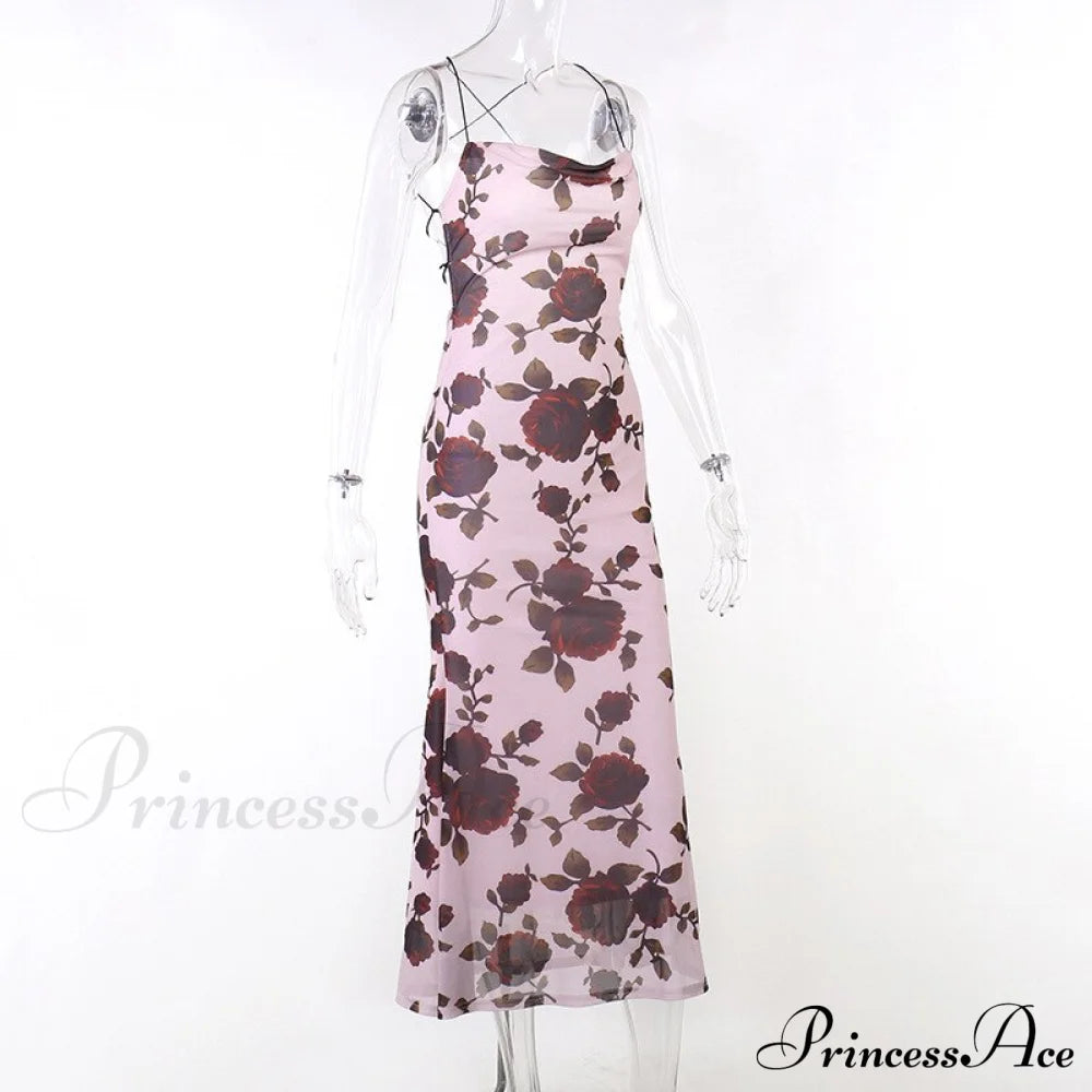 Floral Print Strappy Charming Back Tie-Up Midi Dress