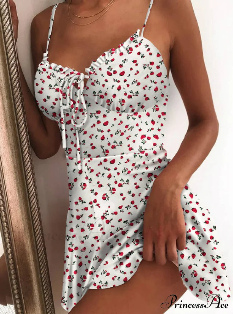 Floral Print Tie Front Mini Dress For Women M / Yellow Dresses