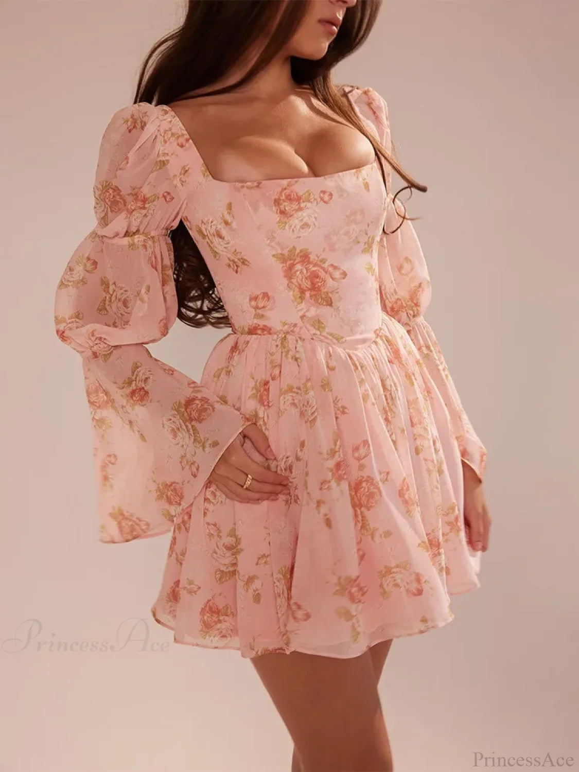Floral Print Waist Wrap A-line Vacation Dress vacationdress-250223