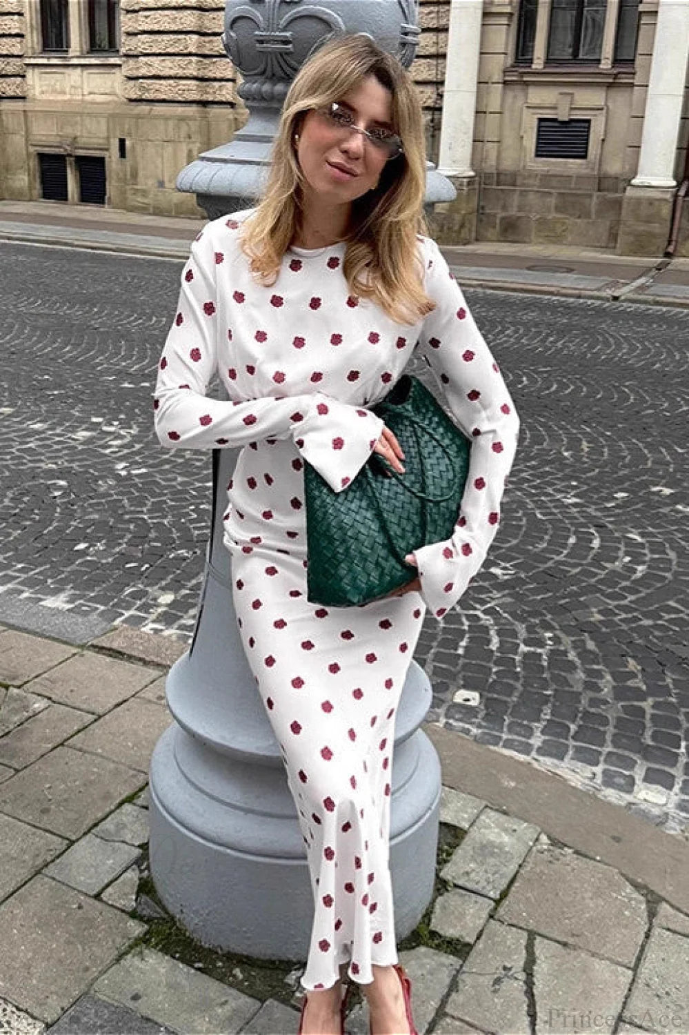 Floral Round Neck Flare Sleeve Fitted Maxi Dress