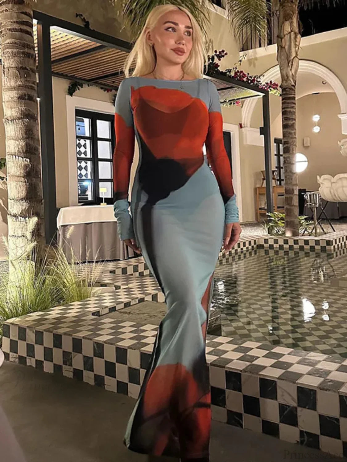 Floral See-through Vacation Dress Blue / S vacationdress-250223