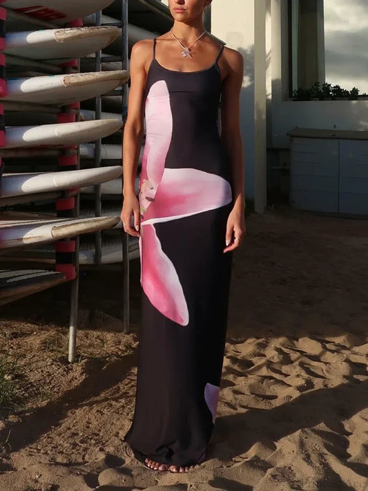 Floral Slip Spaghetti Strap Backless Boho Sundress floraldress-250126