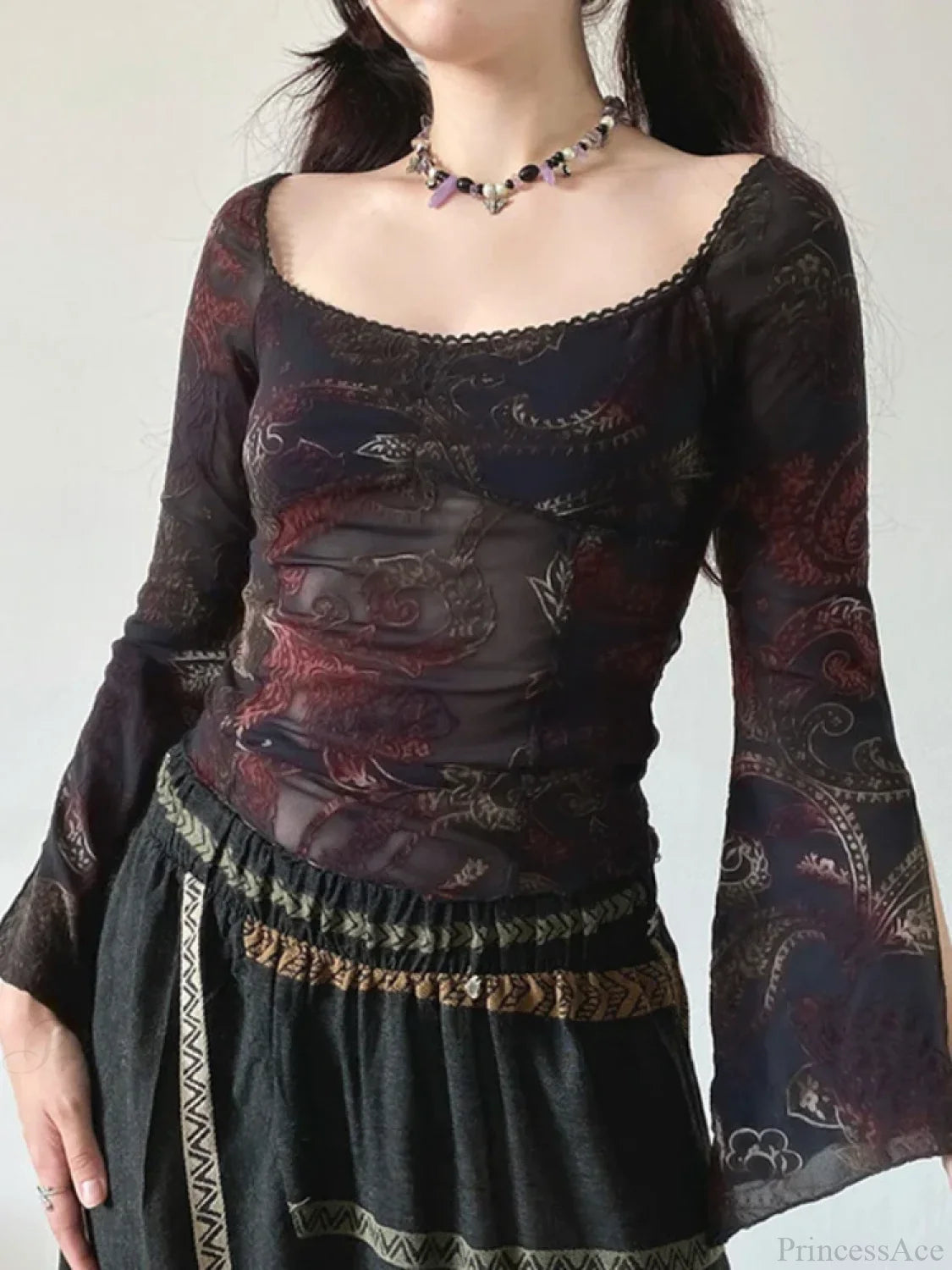 Floral Square Collar Knit Top