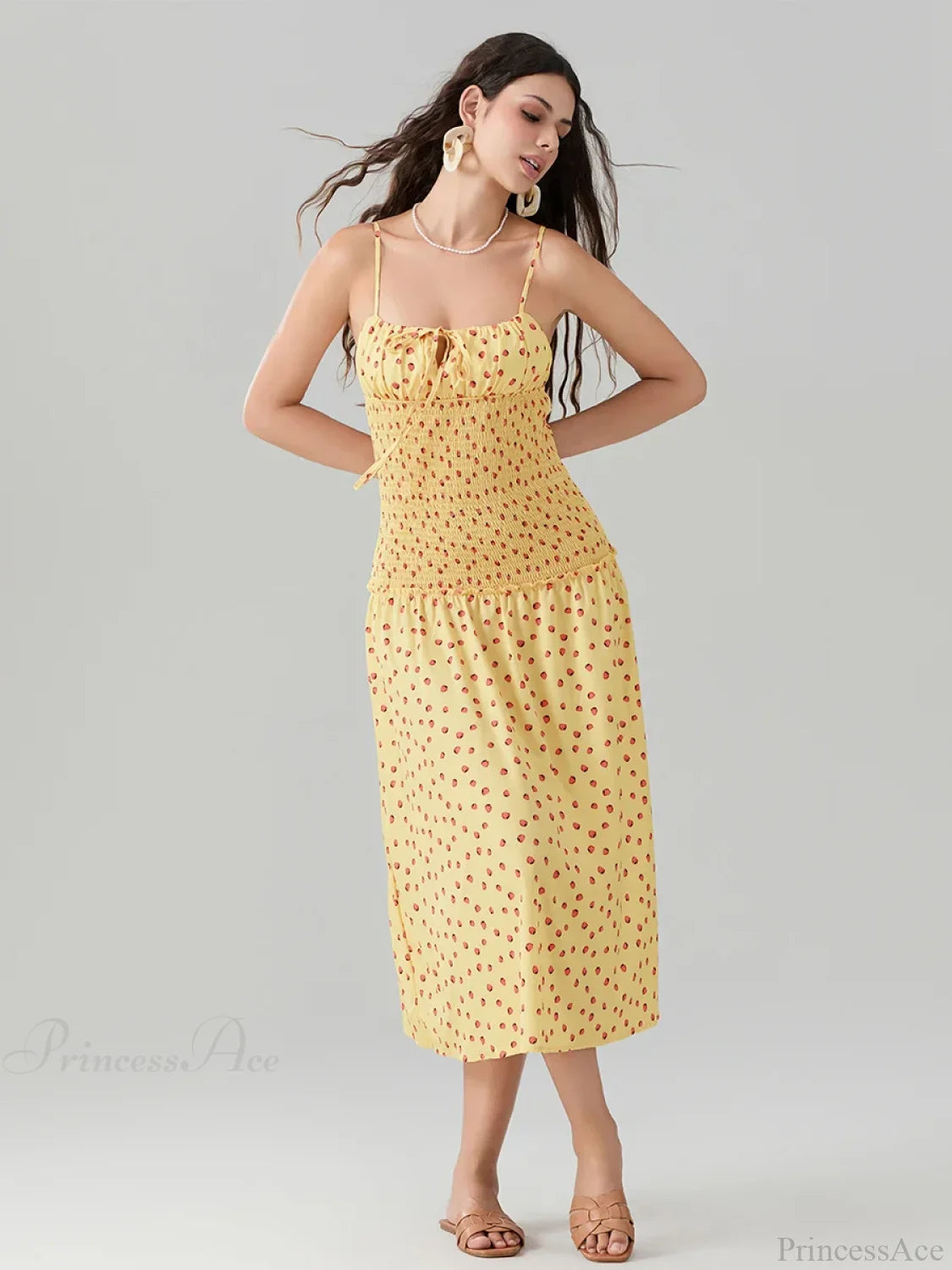 Floral Strawberry Camis Backless Tied Front Floral Dress floraldress-250126