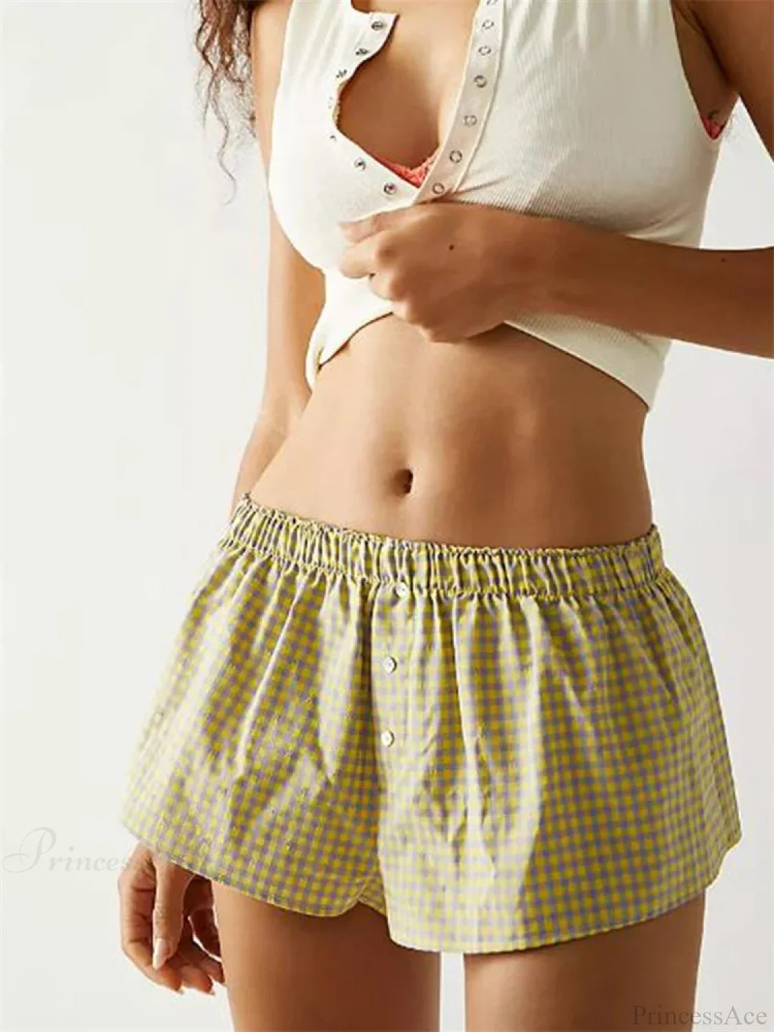 Floral Striped Button Casual Short green / S short-250223