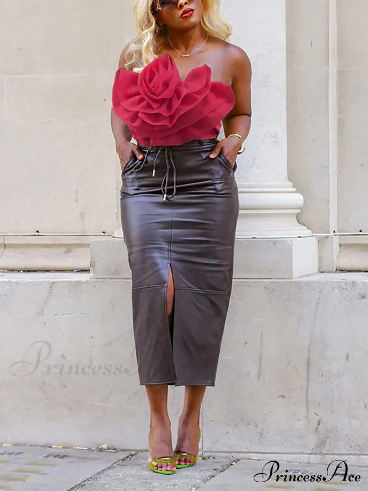 Floral Tie Strap Sheer Lace Mesh Sophisticated Scalloped Crop Tube Top - Lilac Shirts & Tops