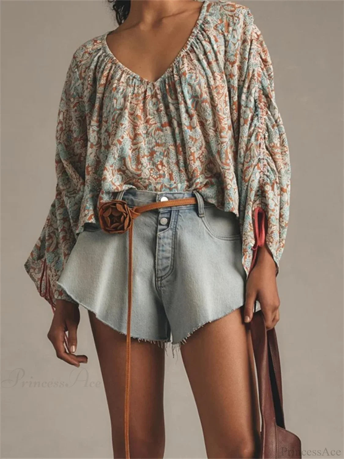 Floral Tie-Up Flare Sleeve Boho Blouse blouse-250223