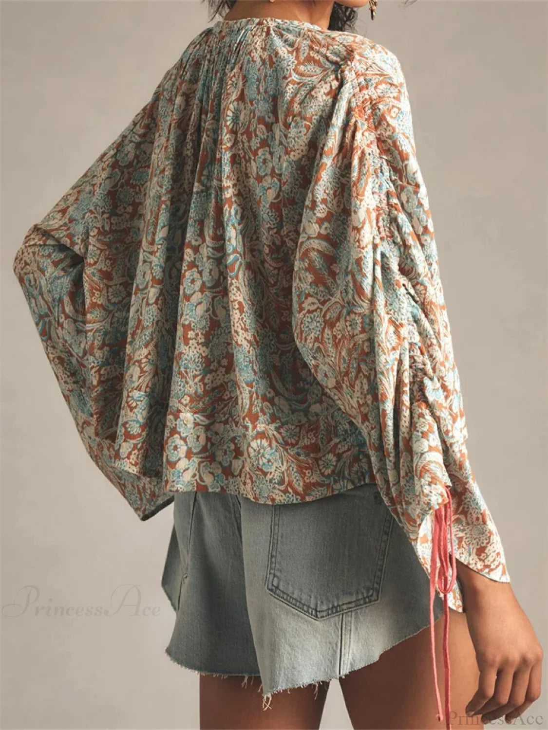 Floral Tie-Up Flare Sleeve Boho Blouse blouse-250223