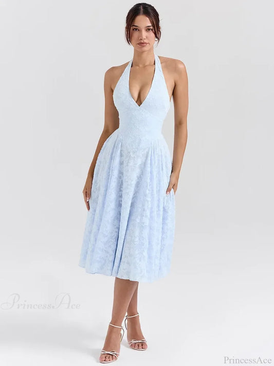 Floral Waist Wrap A-line Vacation Dress SKY BLUE / S vacationdress-250223