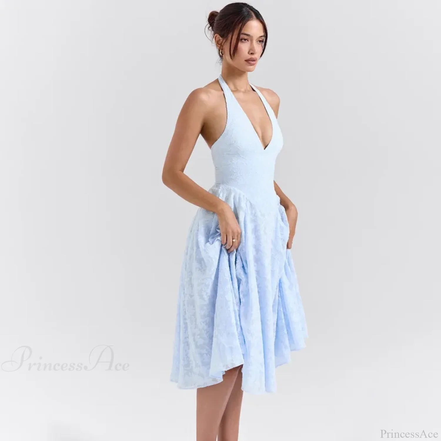 Floral Waist Wrap A-line Vacation Dress vacationdress-250223