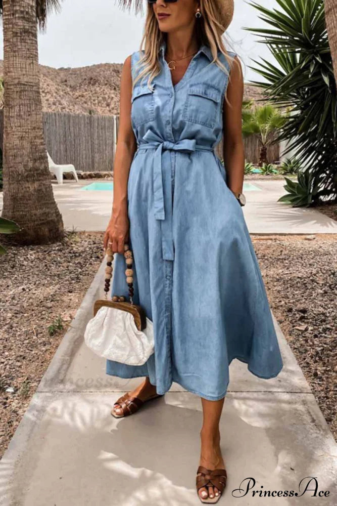 Florcoo Plaid Shirt Trendy Long Sleeve Single Dress S / Light Blue Dresses
