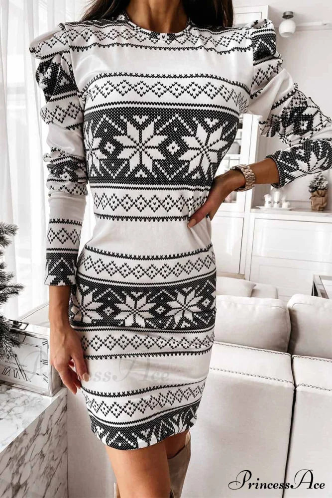 Florcoo Stitching Flower Picture Modern Double V-Neck Midi Dress Dresses