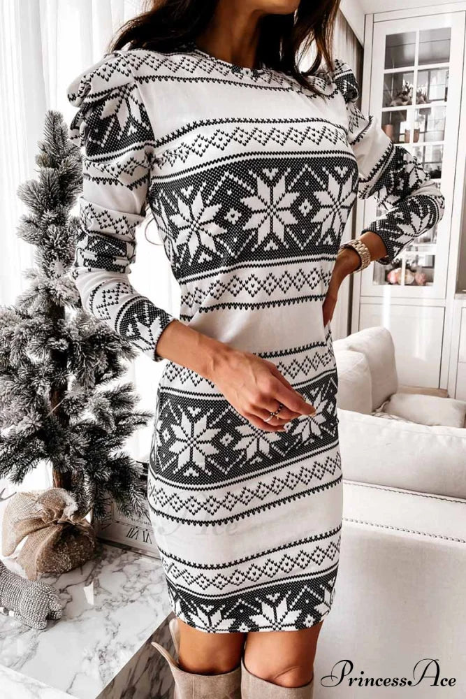 Florcoo Stitching Flower Picture Modern Double V-Neck Midi Dress Dresses