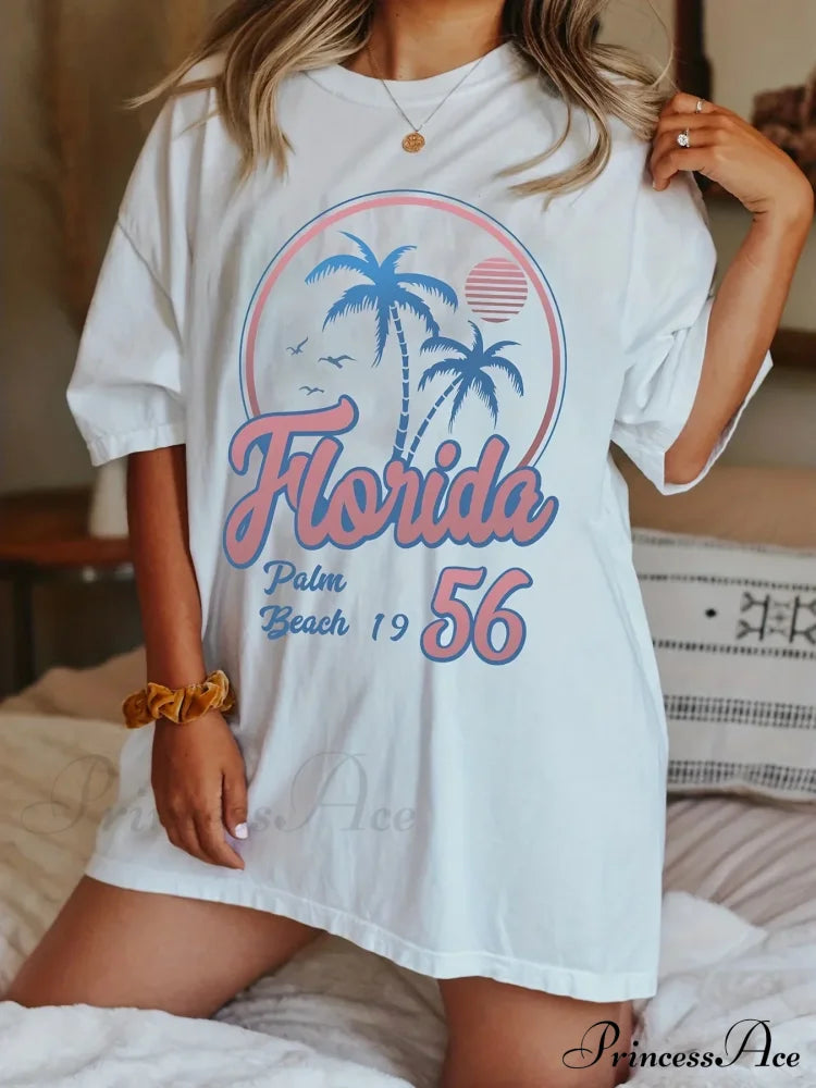 Florida56 Oversized Coconut Charming Tree Print T-Shirt