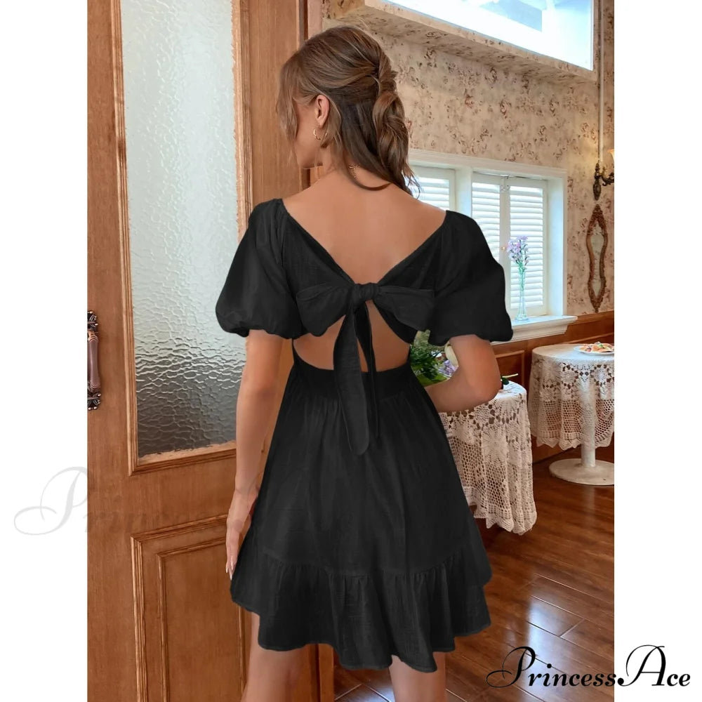 Flounce Hem Dress With Tie Back