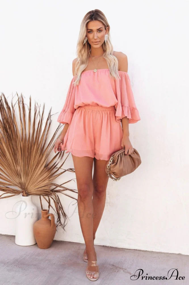 Flounced Sleeve Stylish Off Shoulder Romper