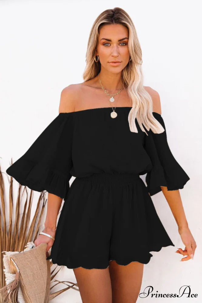 Flounced Sleeve Off Shoulder Romper | Dress In Beauty