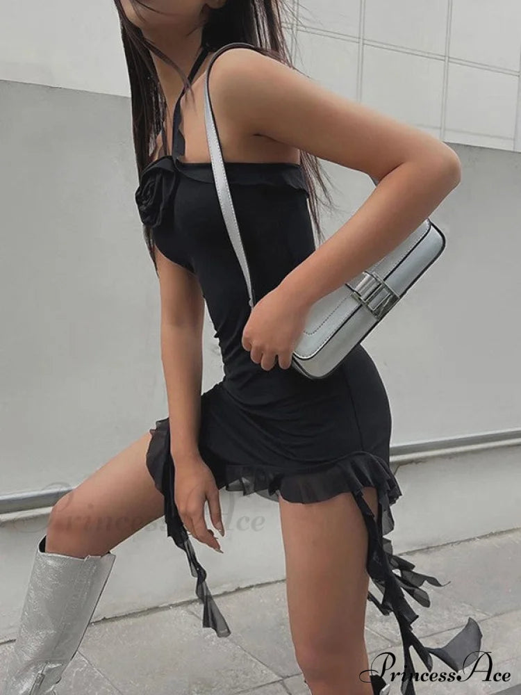 Flower Detail Graceful Smocked Bandeau Top Mini Dresses