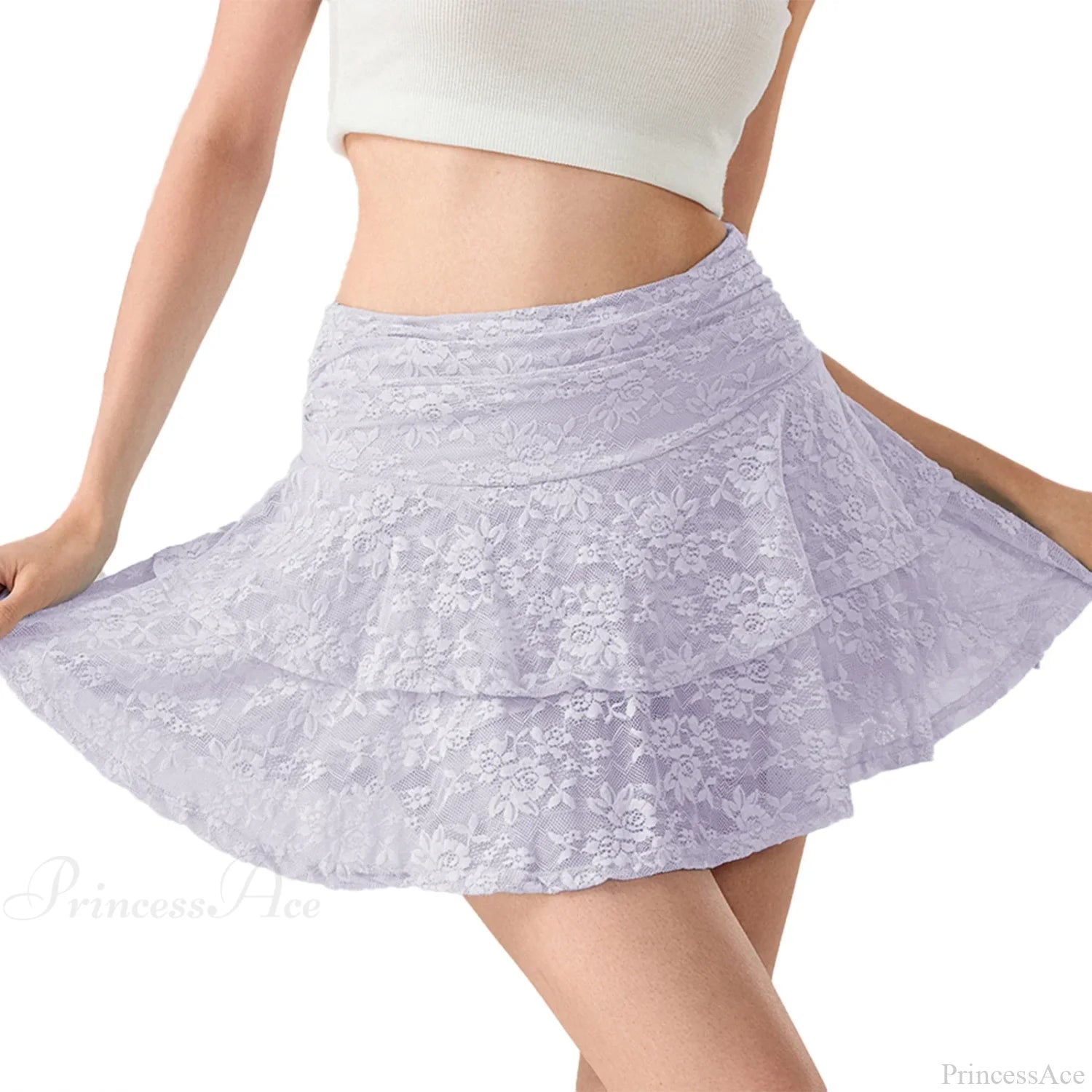 Flower Lace Layered Ruffle Skirt PURPLE / S skirts-250223