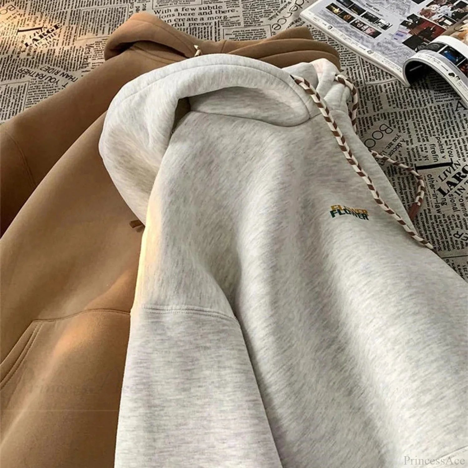 FLOWER Letter Print Y2K Fleece Hoodie