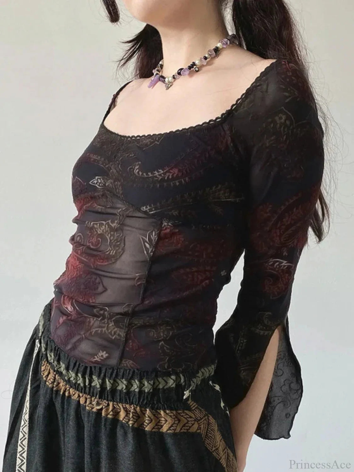 Flower Square Collar Knitted Top