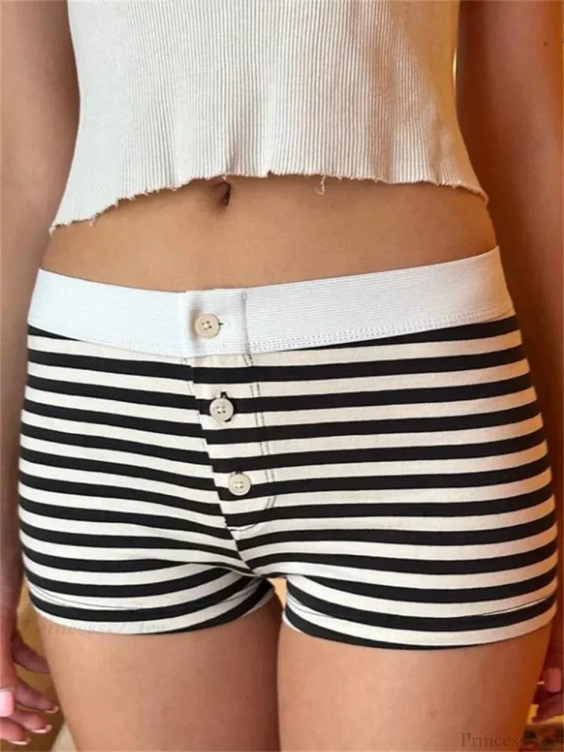 FLower Striped Button Sleep Short white5 / S short-250223