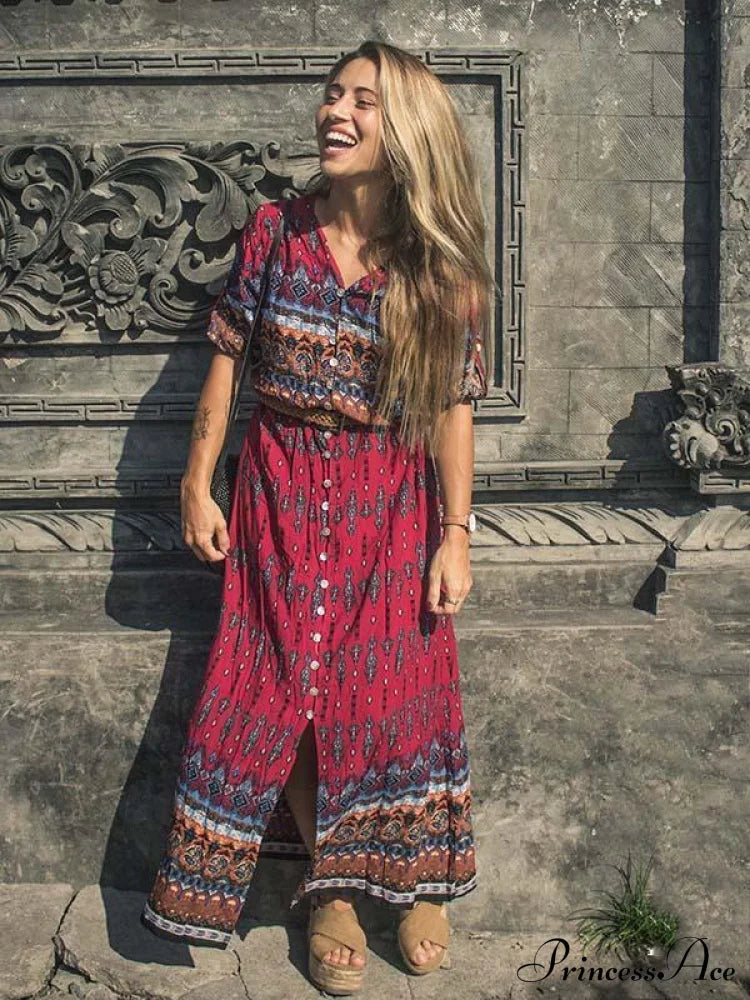 Flowered Bohemia With Gown Design And Full-Length 3/4 Sleeves L / Black Dresses