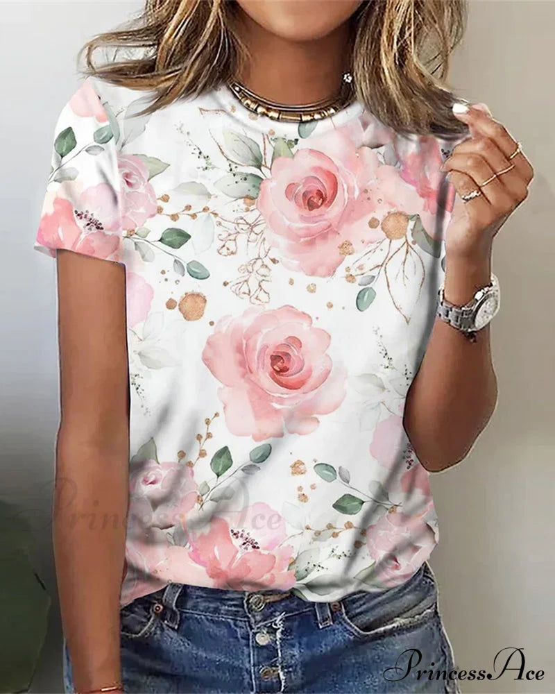 Flowered Brief With Design Tee Sleeves T-Shirts