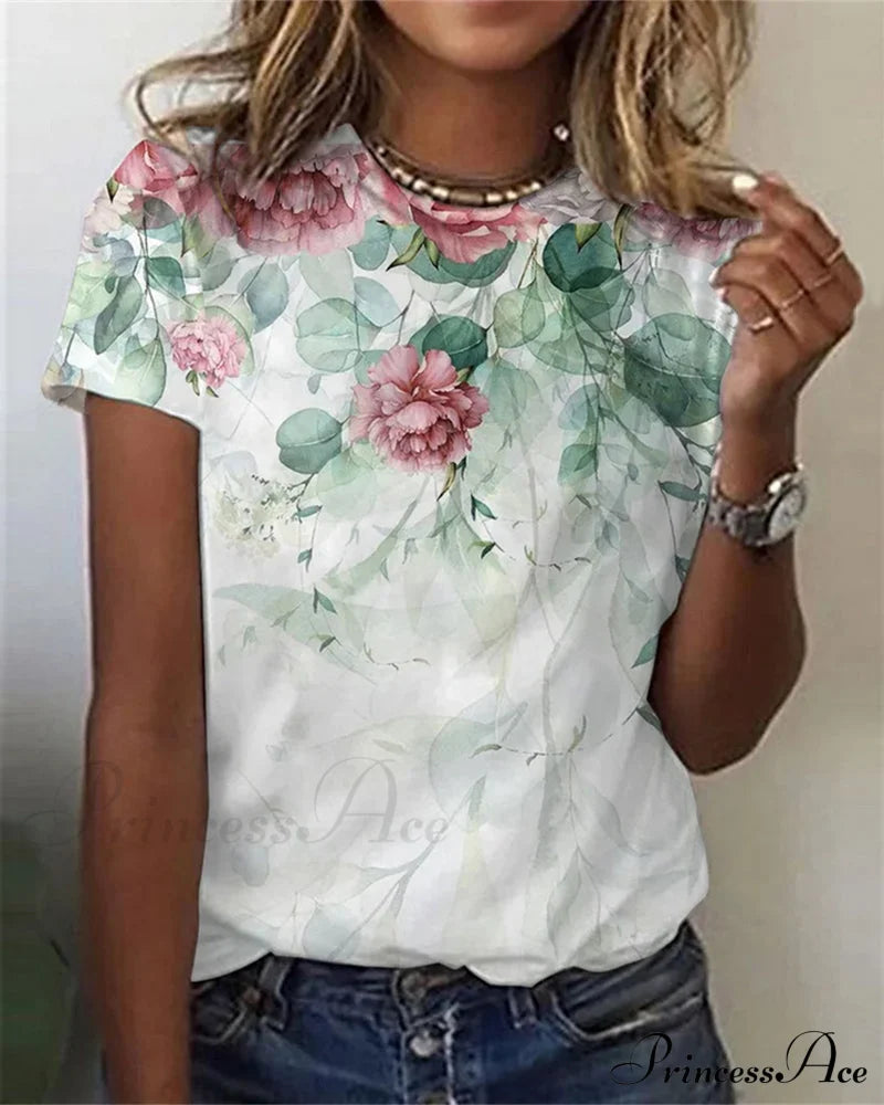 Flowered Brief With Design Tee Sleeves T-Shirts